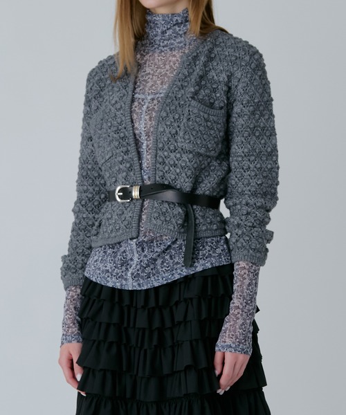 LE CIEL BLEU（ルシェルブルー）の「オープンワークニットジャケット / Openwork Knit Jacket（ニット/セーター・レディース・ライトブルー/グレー・36）」の4枚目の写真