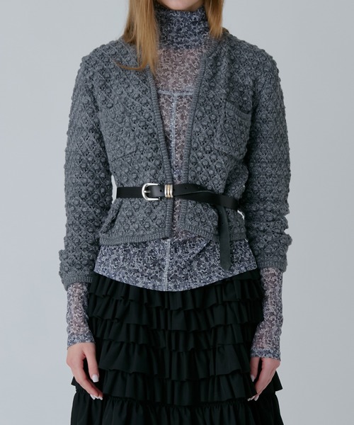 LE CIEL BLEU（ルシェルブルー）の「オープンワークニットジャケット / Openwork Knit Jacket（ニット/セーター・レディース・ライトブルー/グレー・36）」の6枚目の写真