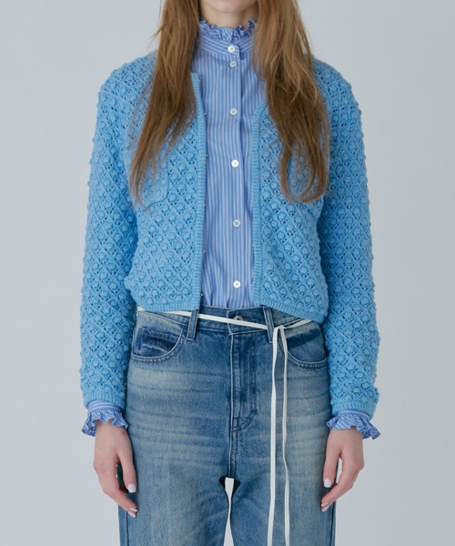 LE CIEL BLEU（ルシェルブルー）の「オープンワークニットジャケット / Openwork Knit Jacket（ニット/セーター・レディース・ライトブルー/グレー・36）」の15枚目の写真