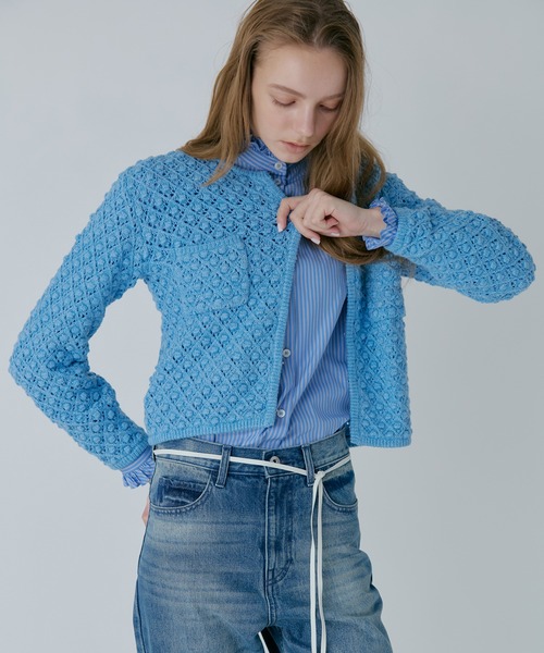 LE CIEL BLEU（ルシェルブルー）の「オープンワークニットジャケット / Openwork Knit Jacket（ニット/セーター・レディース・ライトブルー/グレー・36）」の12枚目の写真