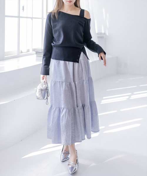 CLEAR BASIC（クリアベーシック）の「シュリンク加工ティアードロングスカート[大人 フェミニン 上品]≪新作≫（スカート・レディース・オフホワイト/ブラック/ブルーグレー・F）」の17枚目の写真