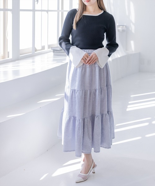 CLEAR BASIC（クリアベーシック）の「シュリンク加工ティアードロングスカート[大人 フェミニン 上品]≪新作≫（スカート・レディース・オフホワイト/ブラック/ブルーグレー・F）」の18枚目の写真
