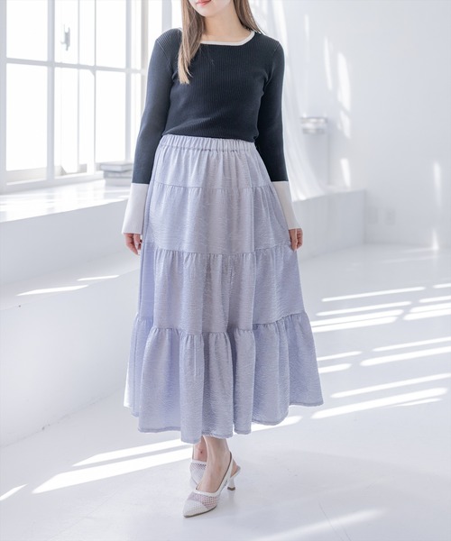 CLEAR BASIC（クリアベーシック）の「シュリンク加工ティアードロングスカート[大人 フェミニン 上品]≪新作≫（スカート・レディース・オフホワイト/ブラック/ブルーグレー・F）」の19枚目の写真