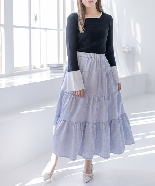 CLEAR BASIC（クリアベーシック）の「シュリンク加工ティアードロングスカート[大人 フェミニン 上品]≪新作≫（スカート・レディース・オフホワイト/ブラック/ブルーグレー・F）」の20枚目の写真