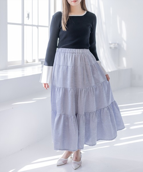 CLEAR BASIC（クリアベーシック）の「シュリンク加工ティアードロングスカート[大人 フェミニン 上品]≪新作≫（スカート・レディース・オフホワイト/ブラック/ブルーグレー・F）」の21枚目の写真