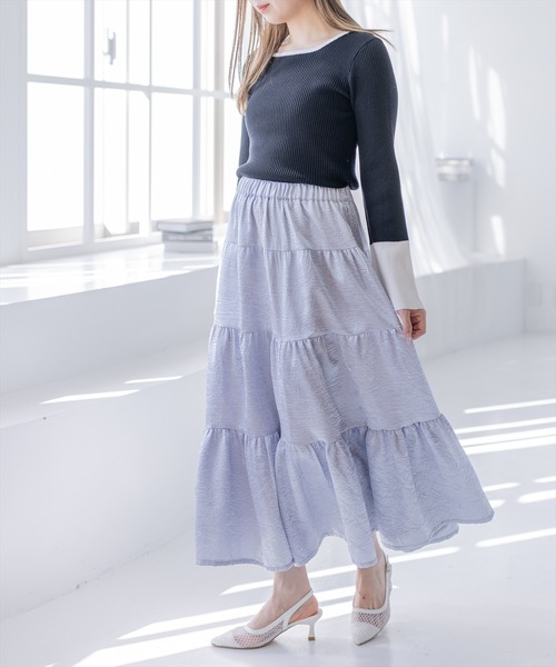 CLEAR BASIC（クリアベーシック）の「シュリンク加工ティアードロングスカート[大人 フェミニン 上品]≪新作≫（スカート・レディース・オフホワイト/ブラック/ブルーグレー・F）」の22枚目の写真