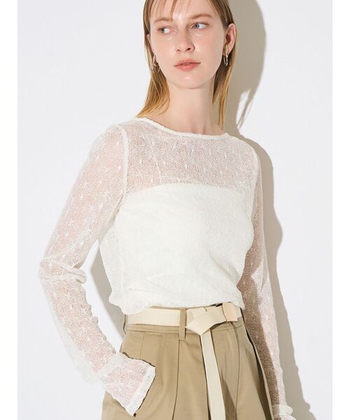 ELENDEEK（エレンディーク）の「エンブロイダリースキンカットソー（Tシャツ/カットソー・レディース・ブラック/オフホワイト・FREE）」の2枚目の写真