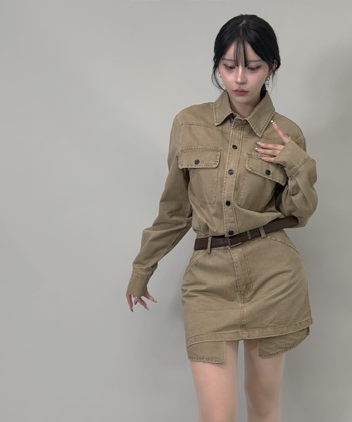 FOLLOWIN（フォロウィン）の「長袖ワンピース（ワンピース・レディース・カーキ・MEDIUM）」の8枚目の写真