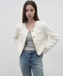 GENERAL IDEA | 【入庫禁止】【GENERAL IDEA】クロップツイードジャケット / trimming crop tweed jacket(ノーカラージャケット)