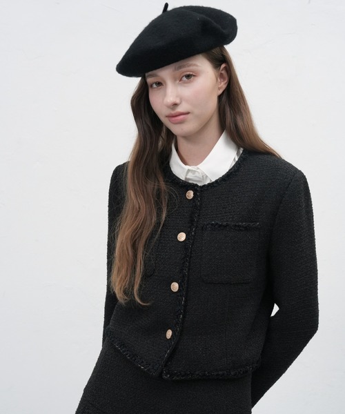 GENERAL IDEA（ジェネラルアイデア）の「【入庫禁止】【GENERAL IDEA】クロップツイードジャケット / trimming crop tweed jacket（ノーカラージャケット・レディース・ブラック/ホワイト・S/M/L）」の10枚目の写真