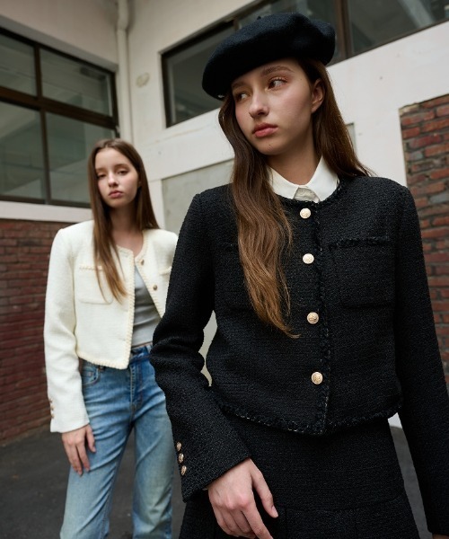 GENERAL IDEA（ジェネラルアイデア）の「【入庫禁止】【GENERAL IDEA】クロップツイードジャケット / trimming crop tweed jacket（ノーカラージャケット・レディース・ブラック/ホワイト・S/M/L）」の14枚目の写真