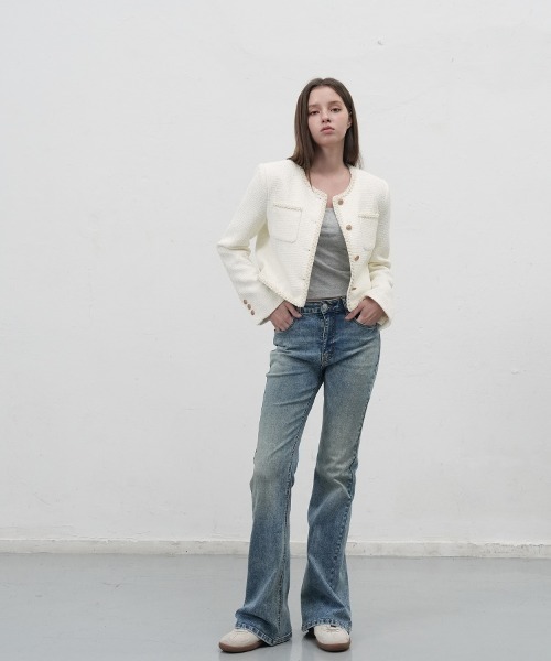 GENERAL IDEA（ジェネラルアイデア）の「【入庫禁止】【GENERAL IDEA】クロップツイードジャケット / trimming crop tweed jacket（ノーカラージャケット・レディース・ブラック/ホワイト・S/M/L）」の5枚目の写真