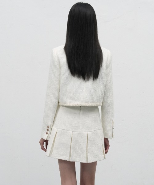 GENERAL IDEA（ジェネラルアイデア）の「【入庫禁止】【GENERAL IDEA】クロップツイードジャケット / trimming crop tweed jacket（ノーカラージャケット・レディース・ブラック/ホワイト・S/M/L）」の4枚目の写真