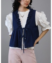 Doumoi（ドゥモエ）の「フロントリボンデニムフリルジレ  ベスト（ベスト）」