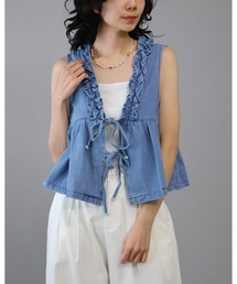 Doumoi（ドゥモエ）の「フロントリボンデニムフリルジレ  ベスト（ベスト）」