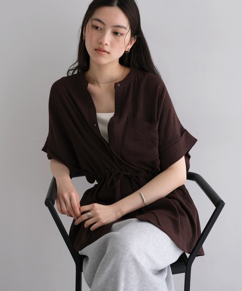 andme(アンドミー)の「2wayシャツブラウス【UVカット/接触冷感/吸水速乾】(シャツ/ブラウス・レディース・キナリ/ダークブラウン/ブラック・M)」の10枚目の写真