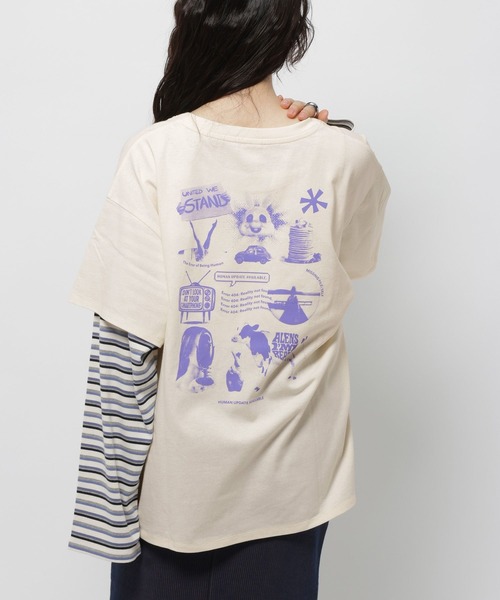 niko and...（ニコアンド）の「ルーズレイヤーグラフィックTシャツ（Tシャツ/カットソー・レディース・オフホワイト/ブラック/ブラウン・FREE）」の4枚目の写真