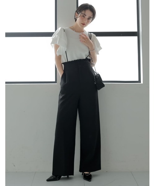 MEISM（ミズム）の「[2026S/S COLLECTION][MEISM by Re:EDIT][低身長/高身長サイズ有]ダブルクロスフリルサロペット（サロペット/オーバーオール・レディース・ホワイト/ブラック・MEDIUM/SHORT/LARGE/TALL）」の2枚目の写真