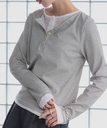 210nouve | フェイクレイヤード ボーダー ヘンリーネック ロンT(Tシャツ/カットソー)