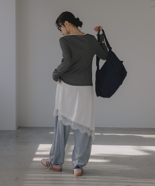 210nouve(トゥージュヌーブ)の「フェイクレイヤード ボーダー ヘンリーネック ロンT(Tシャツ/カットソー・レディース・ホワイト/ブラック/グレー・FREE)」の14枚目の写真