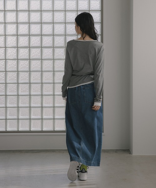 210nouve(トゥージュヌーブ)の「フェイクレイヤード ボーダー ヘンリーネック ロンT(Tシャツ/カットソー・レディース・ホワイト/ブラック/グレー・FREE)」の11枚目の写真