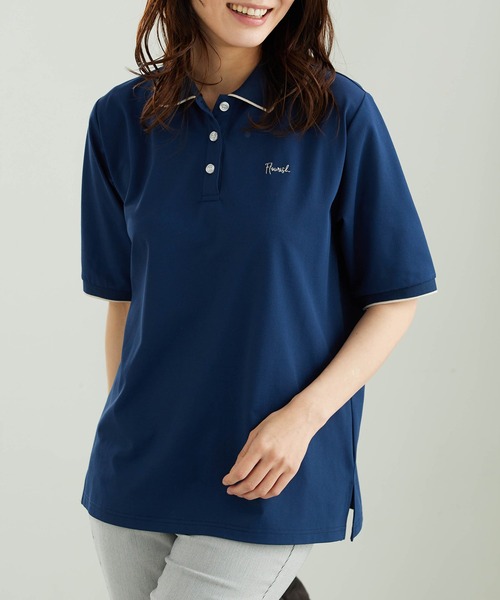 BELLUNA PLUS(ベルーナ)の「多機能付配色刺しゅうポロシャツ(Tシャツ/カットソー・レディース・ピンク/ブルー/オフホワイト/ネイビー・X-LARGE/MEDIUM/LARGE)」の2枚目の写真
