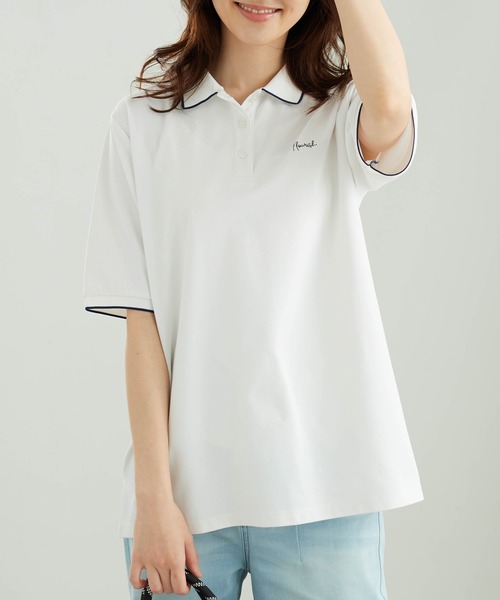 BELLUNA PLUS(ベルーナ)の「多機能付配色刺しゅうポロシャツ(Tシャツ/カットソー・レディース・ピンク/ブルー/オフホワイト/ネイビー・X-LARGE/MEDIUM/LARGE)」の1枚目の写真