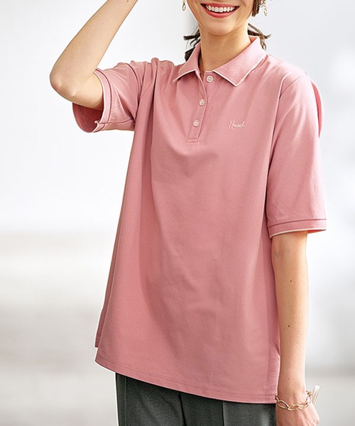 BELLUNA PLUS(ベルーナ)の「多機能付配色刺しゅうポロシャツ(Tシャツ/カットソー・レディース・ピンク/ブルー/オフホワイト/ネイビー・X-LARGE/MEDIUM/LARGE)」の4枚目の写真