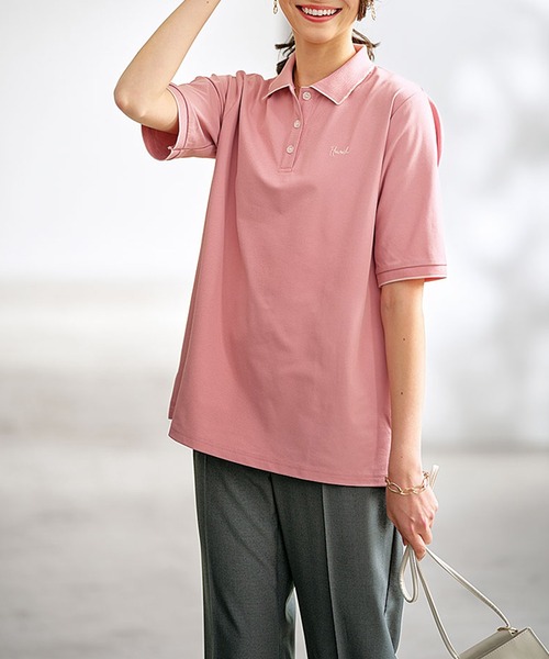 BELLUNA PLUS(ベルーナ)の「多機能付配色刺しゅうポロシャツ(Tシャツ/カットソー・レディース・ピンク/ブルー/オフホワイト/ネイビー・X-LARGE/MEDIUM/LARGE)」の15枚目の写真