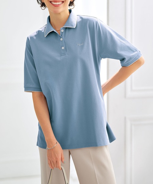 BELLUNA PLUS(ベルーナ)の「多機能付配色刺しゅうポロシャツ(Tシャツ/カットソー・レディース・ピンク/ブルー/オフホワイト/ネイビー・X-LARGE/MEDIUM/LARGE)」の14枚目の写真