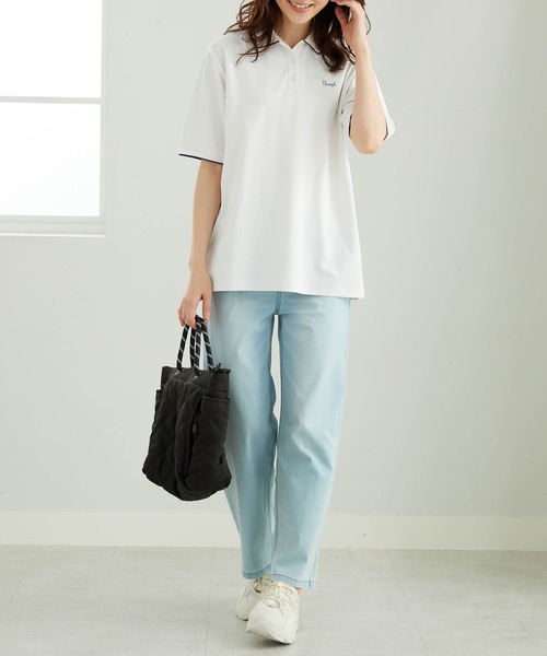 BELLUNA PLUS(ベルーナ)の「多機能付配色刺しゅうポロシャツ(Tシャツ/カットソー・レディース・ピンク/ブルー/オフホワイト/ネイビー・X-LARGE/MEDIUM/LARGE)」の7枚目の写真