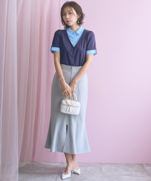 marun(マルン)の「<大きいサイズ>シャツドッキングカットソー marun(Tシャツ/カットソー・レディース・モカ/ネイビー・5L/4L/3L/LL/L)」の21枚目の写真