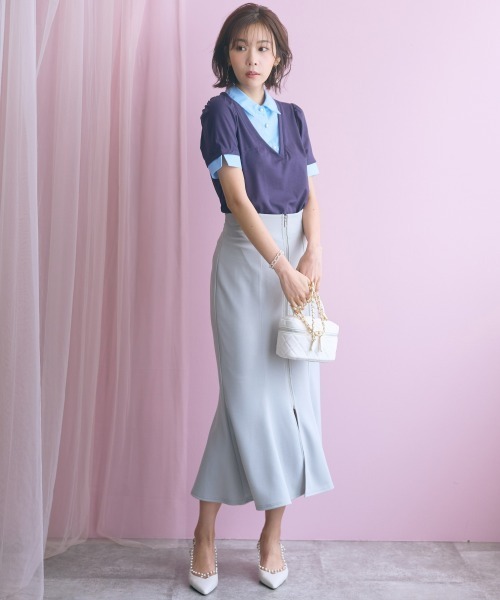 marun(マルン)の「<大きいサイズ>シャツドッキングカットソー marun(Tシャツ/カットソー・レディース・モカ/ネイビー・5L/4L/3L/LL/L)」の22枚目の写真