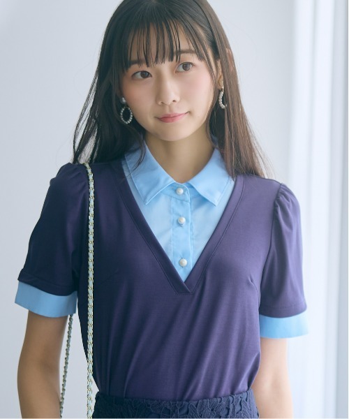 marun(マルン)の「<大きいサイズ>シャツドッキングカットソー marun(Tシャツ/カットソー・レディース・モカ/ネイビー・5L/4L/3L/LL/L)」の16枚目の写真