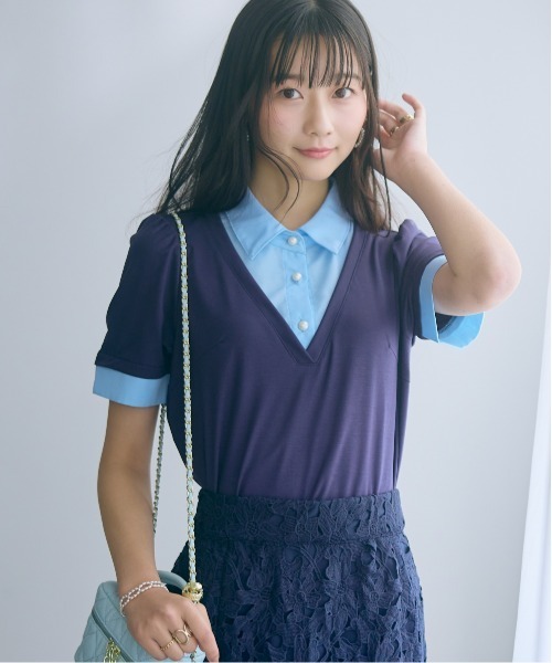 marun(マルン)の「<大きいサイズ>シャツドッキングカットソー marun(Tシャツ/カットソー・レディース・モカ/ネイビー・5L/4L/3L/LL/L)」の17枚目の写真