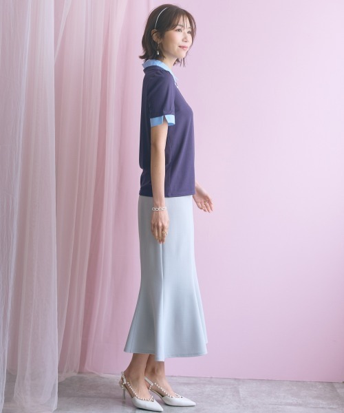 marun(マルン)の「<大きいサイズ>シャツドッキングカットソー marun(Tシャツ/カットソー・レディース・モカ/ネイビー・5L/4L/3L/LL/L)」の14枚目の写真