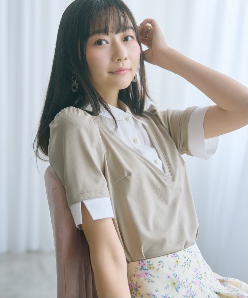 marun(マルン)の「<大きいサイズ>シャツドッキングカットソー marun(Tシャツ/カットソー・レディース・モカ/ネイビー・5L/4L/3L/LL/L)」の18枚目の写真