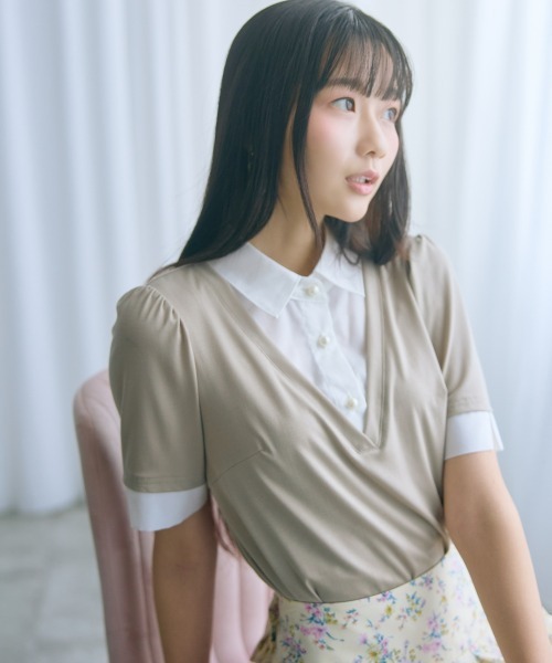 marun(マルン)の「<大きいサイズ>シャツドッキングカットソー marun(Tシャツ/カットソー・レディース・モカ/ネイビー・5L/4L/3L/LL/L)」の19枚目の写真