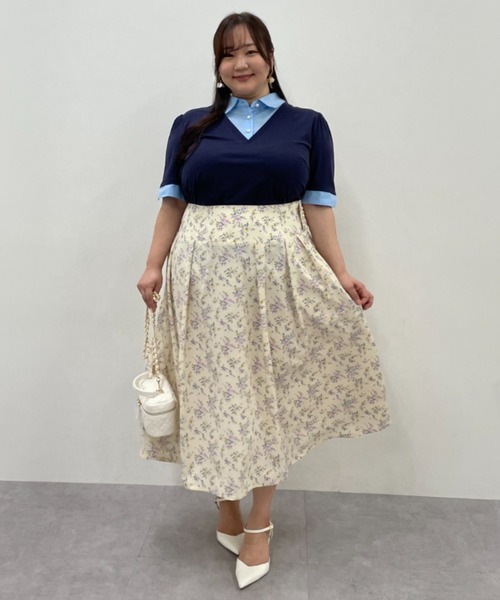 marun(マルン)の「<大きいサイズ>シャツドッキングカットソー marun(Tシャツ/カットソー・レディース・モカ/ネイビー・5L/4L/3L/LL/L)」の5枚目の写真