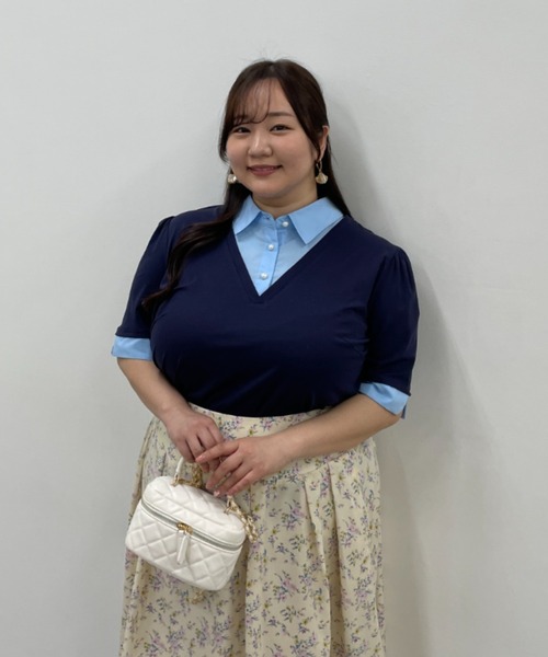 marun(マルン)の「<大きいサイズ>シャツドッキングカットソー marun(Tシャツ/カットソー・レディース・モカ/ネイビー・5L/4L/3L/LL/L)」の6枚目の写真