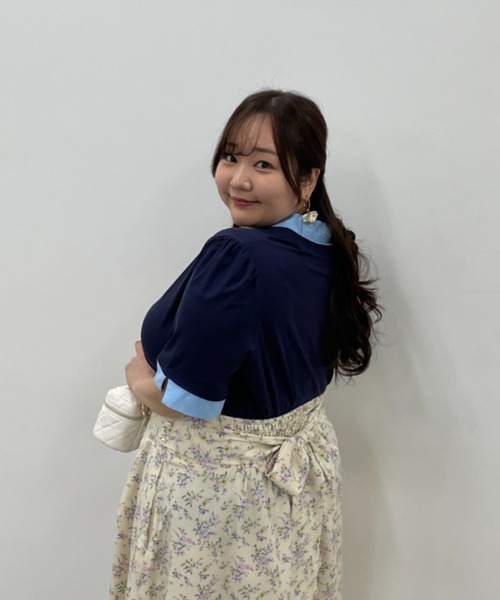 marun(マルン)の「<大きいサイズ>シャツドッキングカットソー marun(Tシャツ/カットソー・レディース・モカ/ネイビー・5L/4L/3L/LL/L)」の7枚目の写真