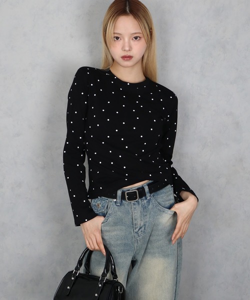 BARELY BLUE(ベアリーブルー)の「【 BARELY BLUE / ベアリーブルー 】 ミニ ドット ロング Tシャツ(Tシャツ/カットソー・レディース・グレー/ブラック/ホワイト・FREE)」の3枚目の写真