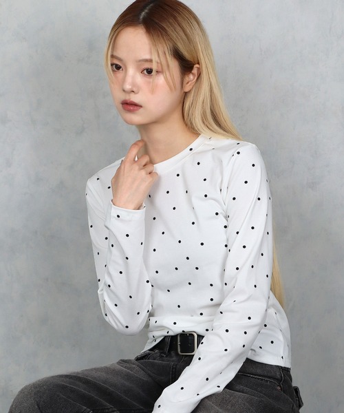 BARELY BLUE(ベアリーブルー)の「【 BARELY BLUE / ベアリーブルー 】 ミニ ドット ロング Tシャツ(Tシャツ/カットソー・レディース・グレー/ブラック/ホワイト・FREE)」の9枚目の写真