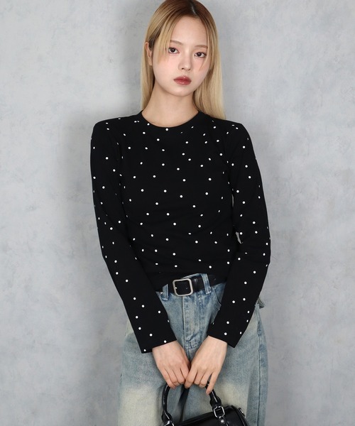 BARELY BLUE(ベアリーブルー)の「【 BARELY BLUE / ベアリーブルー 】 ミニ ドット ロング Tシャツ(Tシャツ/カットソー・レディース・グレー/ブラック/ホワイト・FREE)」の11枚目の写真