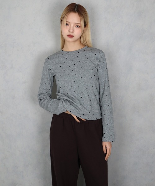 BARELY BLUE(ベアリーブルー)の「【 BARELY BLUE / ベアリーブルー 】 ミニ ドット ロング Tシャツ(Tシャツ/カットソー・レディース・グレー/ブラック/ホワイト・FREE)」の5枚目の写真