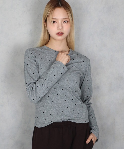 BARELY BLUE(ベアリーブルー)の「【 BARELY BLUE / ベアリーブルー 】 ミニ ドット ロング Tシャツ(Tシャツ/カットソー・レディース・グレー/ブラック/ホワイト・FREE)」の6枚目の写真