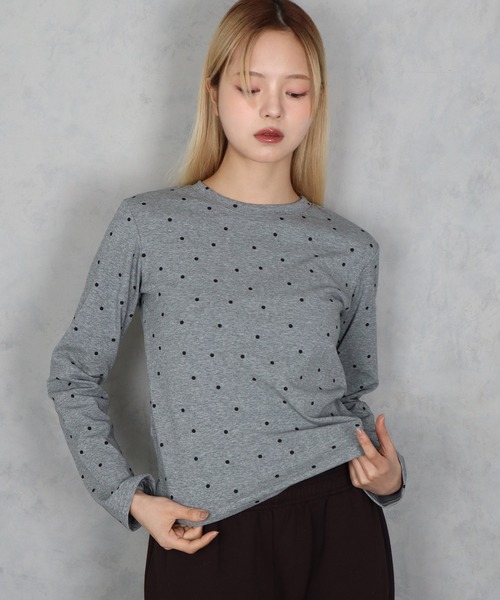 BARELY BLUE(ベアリーブルー)の「【 BARELY BLUE / ベアリーブルー 】 ミニ ドット ロング Tシャツ(Tシャツ/カットソー・レディース・グレー/ブラック/ホワイト・FREE)」の7枚目の写真