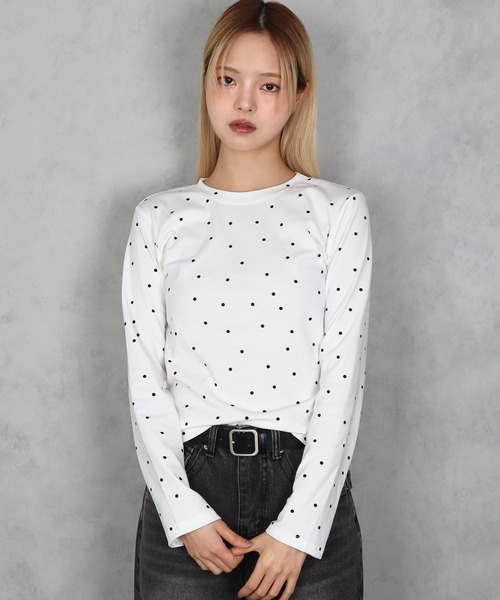 BARELY BLUE(ベアリーブルー)の「【 BARELY BLUE / ベアリーブルー 】 ミニ ドット ロング Tシャツ(Tシャツ/カットソー・レディース・グレー/ブラック/ホワイト・FREE)」の8枚目の写真
