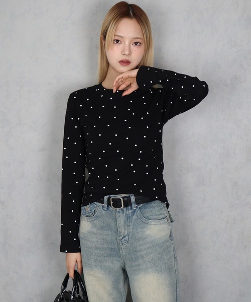 BARELY BLUE(ベアリーブルー)の「【 BARELY BLUE / ベアリーブルー 】 ミニ ドット ロング Tシャツ(Tシャツ/カットソー・レディース・グレー/ブラック/ホワイト・FREE)」の13枚目の写真