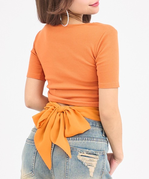 ANAP(アナップ)の「バックシフォンリボン リブTシャツ トップス(Tシャツ/カットソー・レディース・オフホワイト/ブルー/ブラック/オレンジ・F)」の4枚目の写真